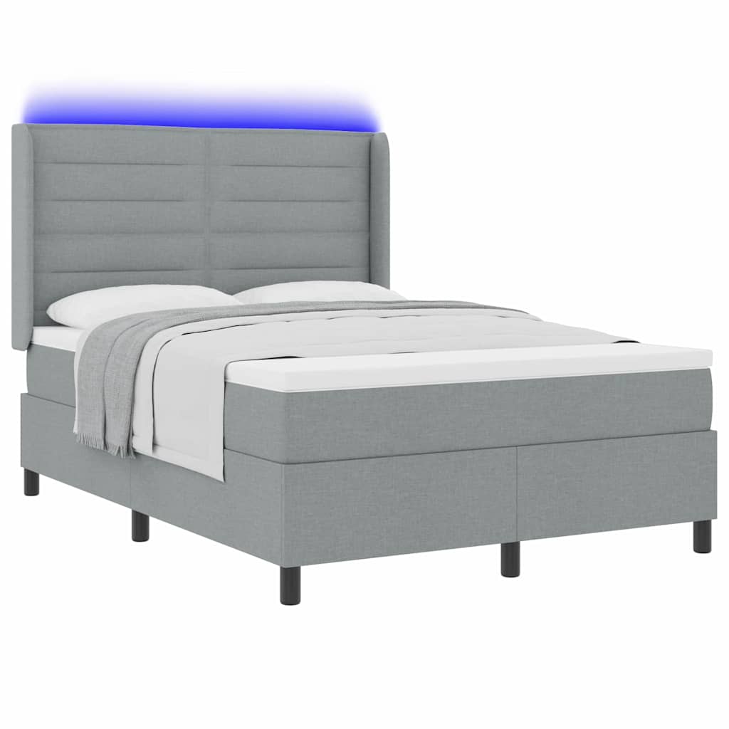 LED Box Spring Krevet Svijetlo siva 160 x 200 cm tkanina