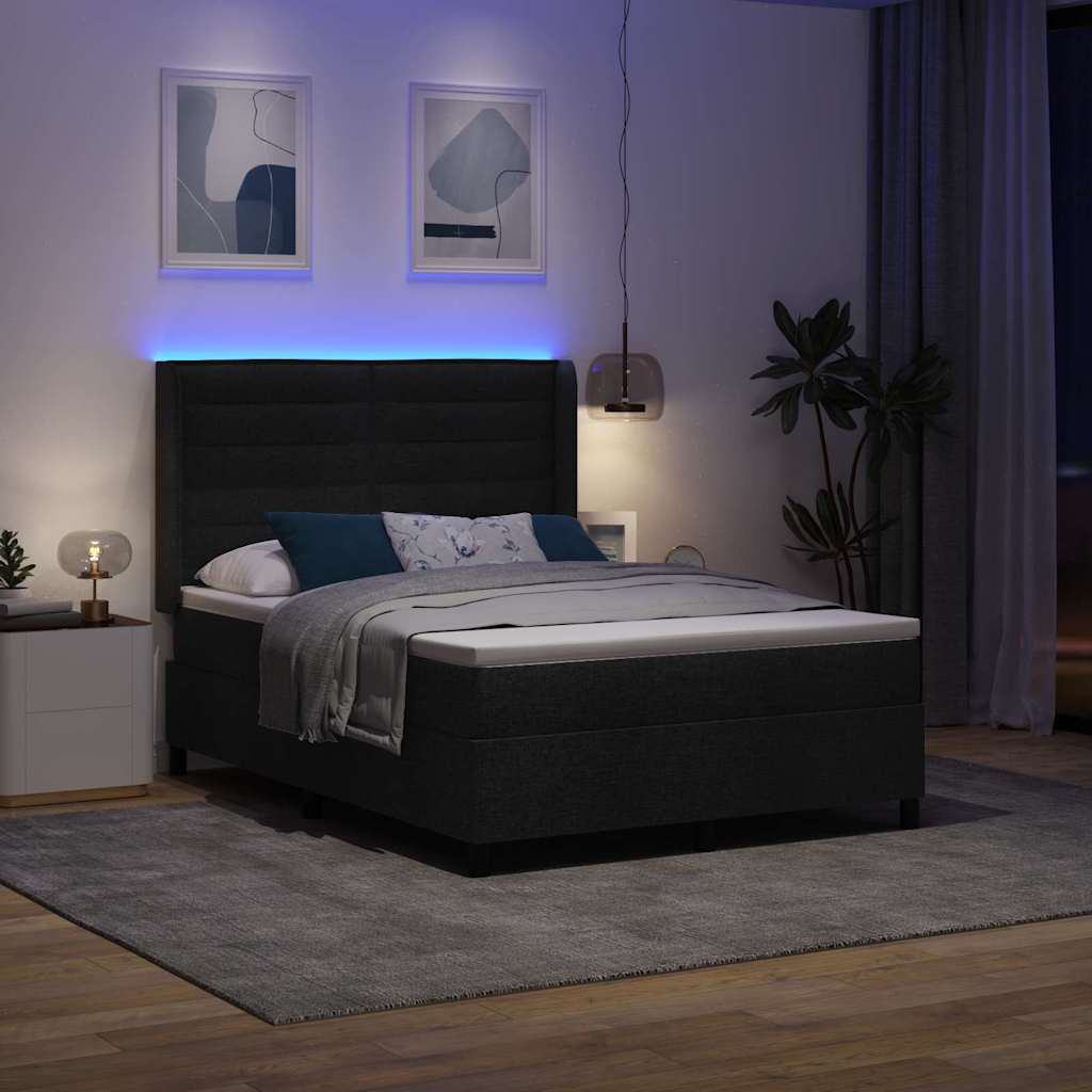 LED Box Spring Krevet s madracem Crna 160 x 200 cm tkanina