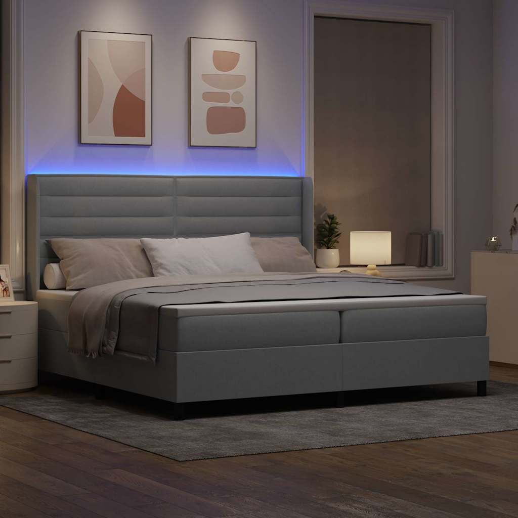 LED Box Spring Krevet Svijetlo siva 200 x 200 cm tkanina