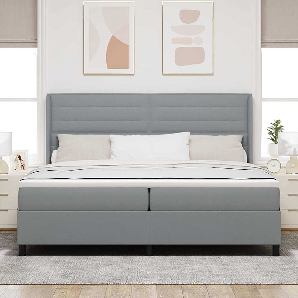 LED Box Spring Krevet Svijetlo siva 200 x 200 cm tkanina