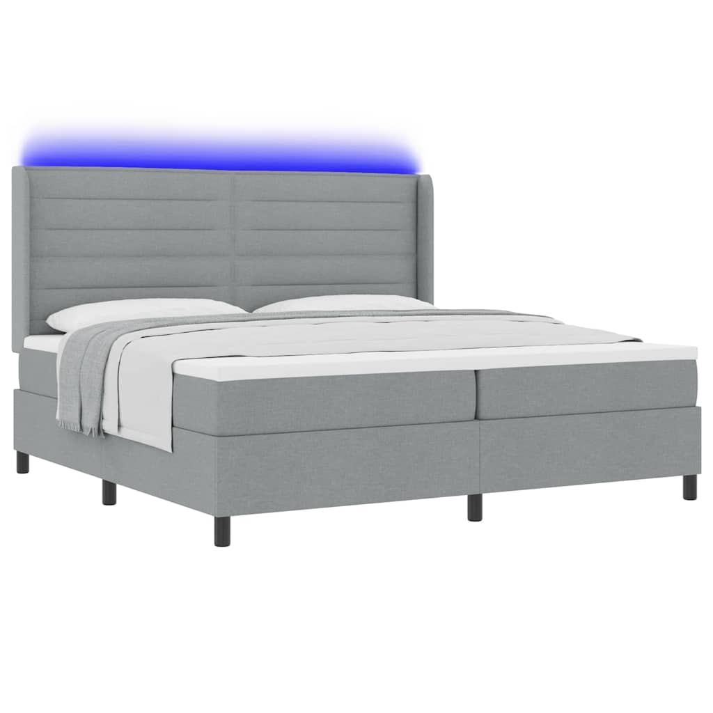 LED Box Spring Krevet Svijetlo siva 200 x 200 cm tkanina