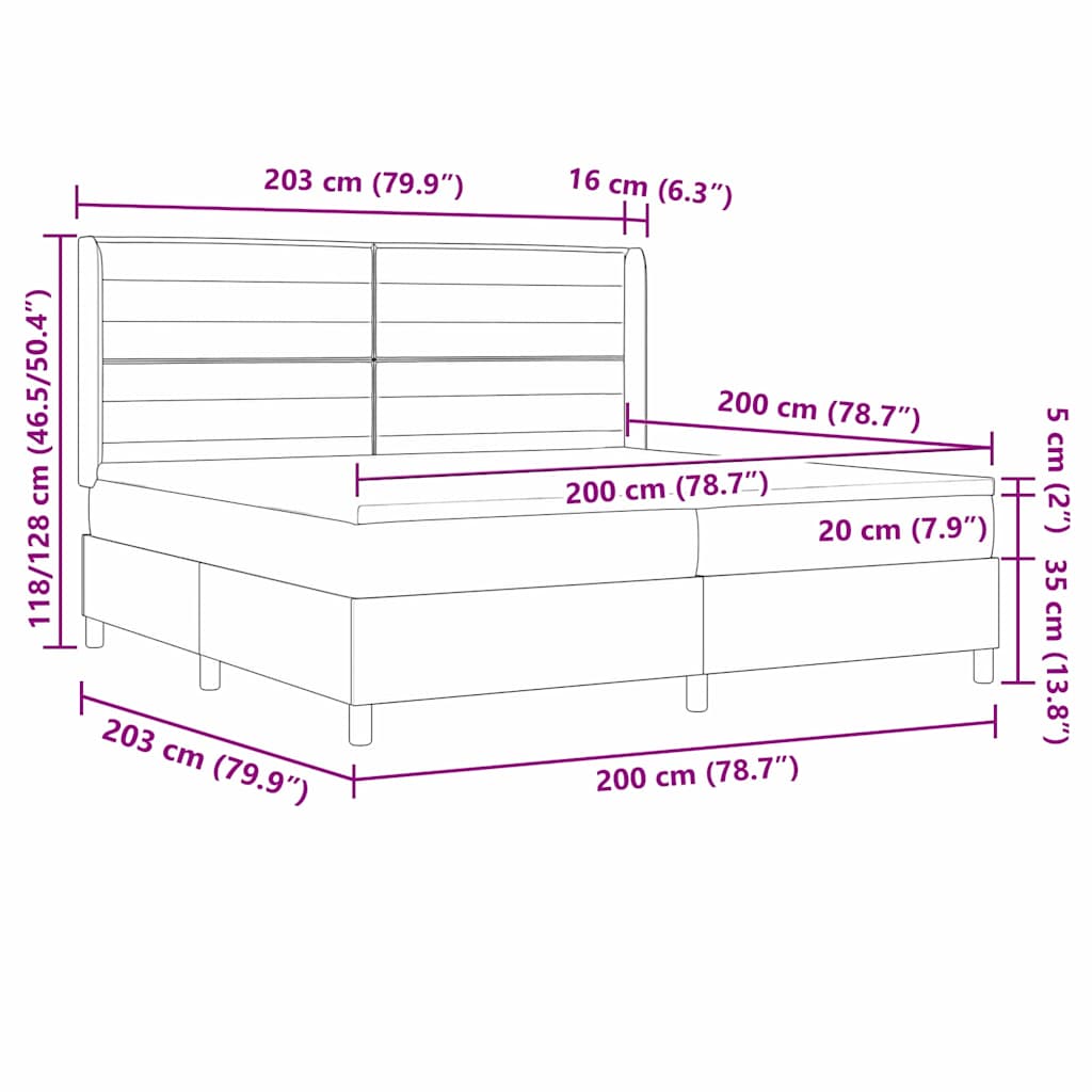 LED Box Spring Krevet Svijetlo siva 200 x 200 cm tkanina
