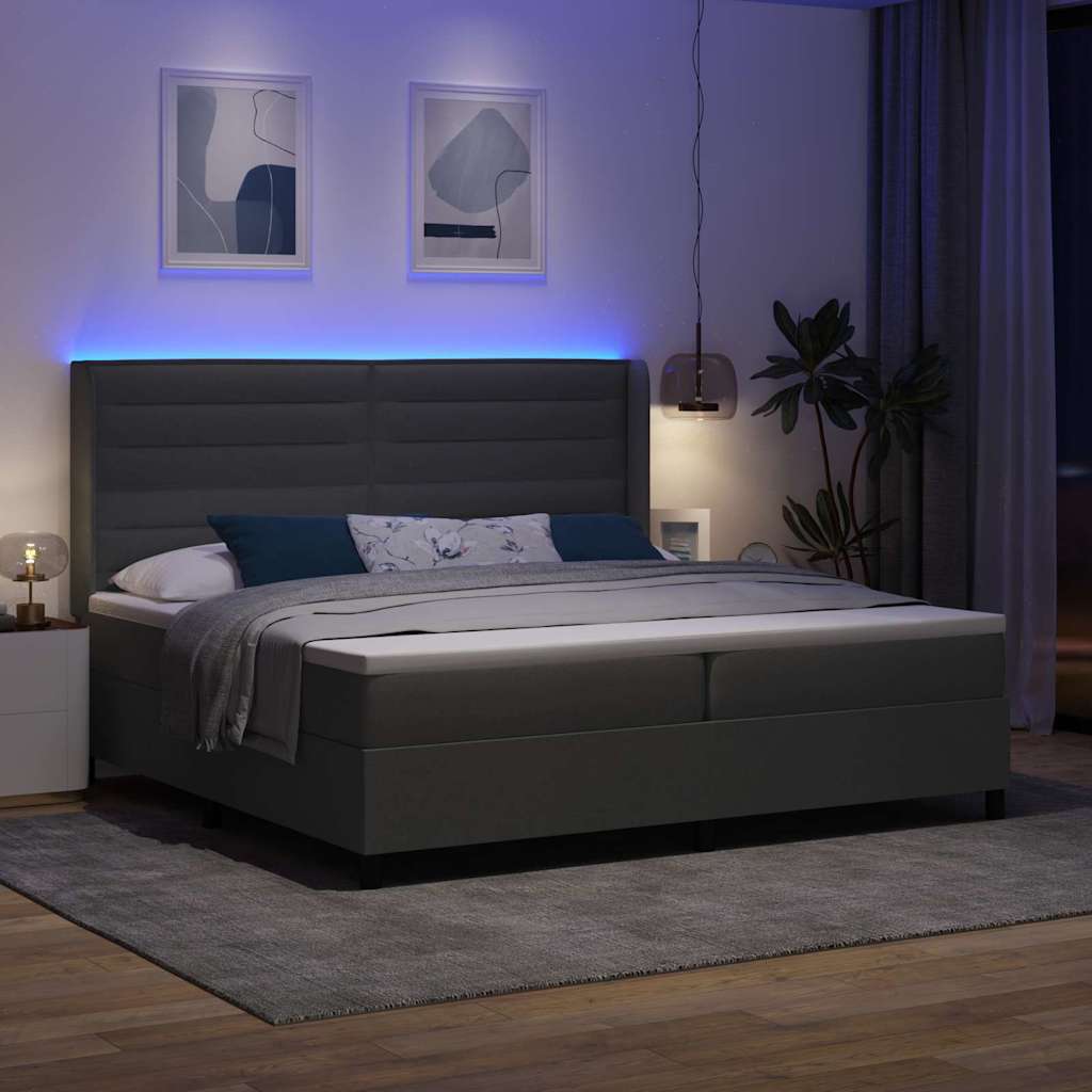 LED Box Spring Krevet Tamno siva 200 x 200 cm tkanina