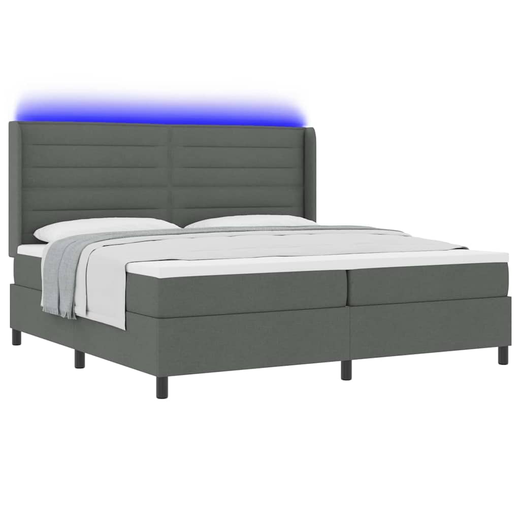 LED Box Spring Krevet Tamno siva 200 x 200 cm tkanina