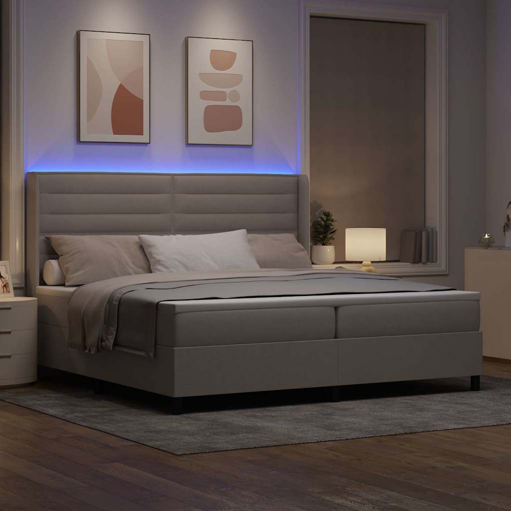 LED Box Spring Krevet Sivo-smeđa 200 x 200 cm tkanina