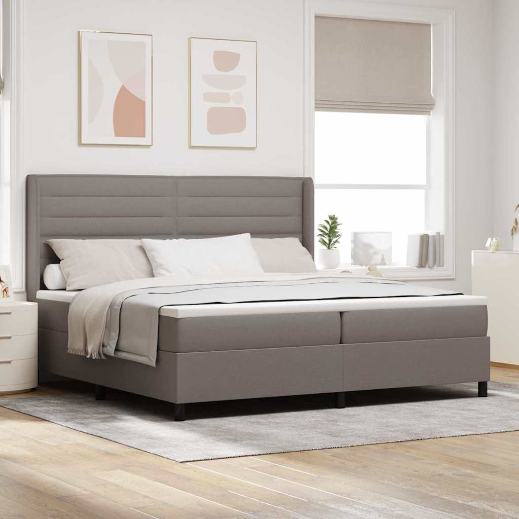 LED Box Spring Krevet Sivo-smeđa 200 x 200 cm tkanina