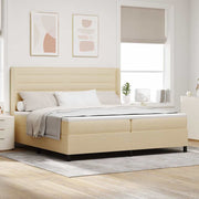 LED Box Spring Krevet s madracem Krema 200 x 200 cm tkanina