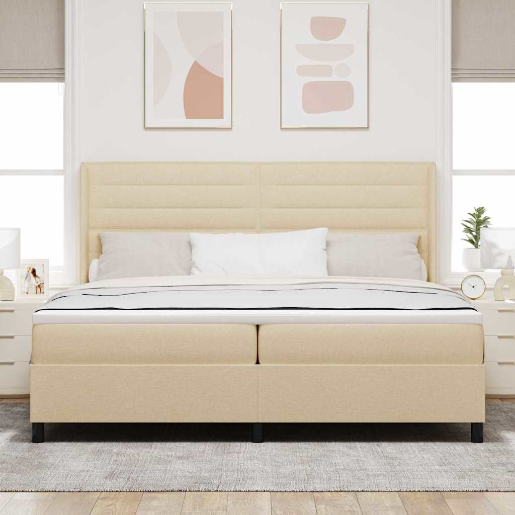 LED Box Spring Krevet s madracem Krema 200 x 200 cm tkanina