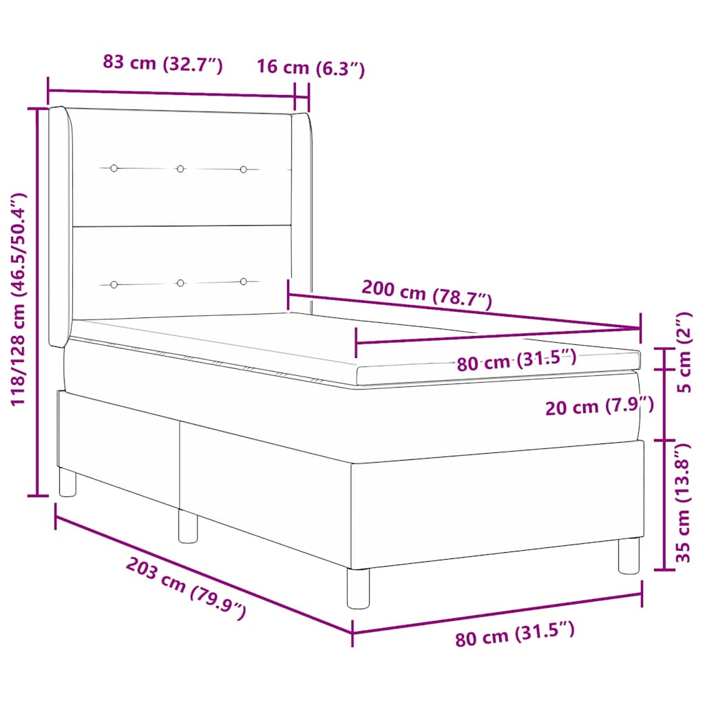 LED Box Spring Krevet s madracem Plava 80 x 200 cm tkanina
