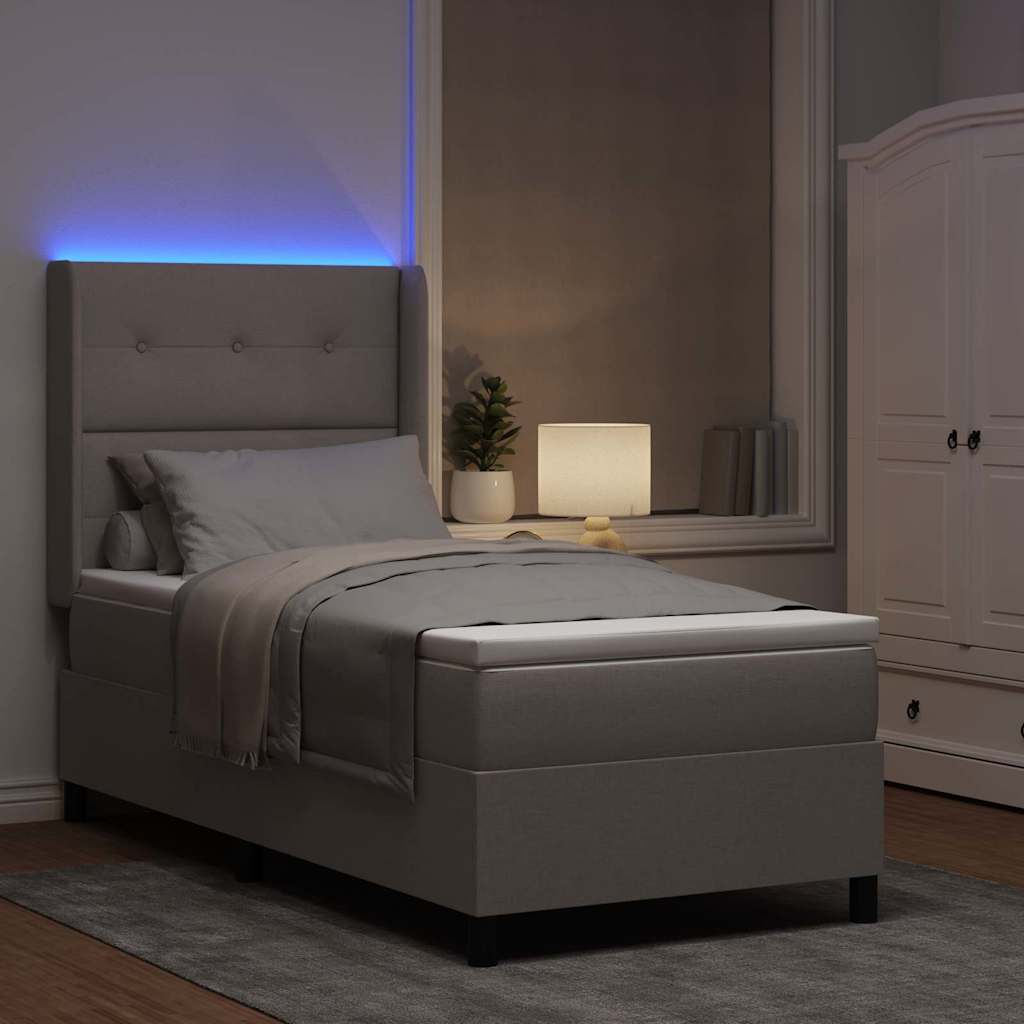 LED Box Spring Krevet Sivo-smeđa 90 x 200 cm tkanina