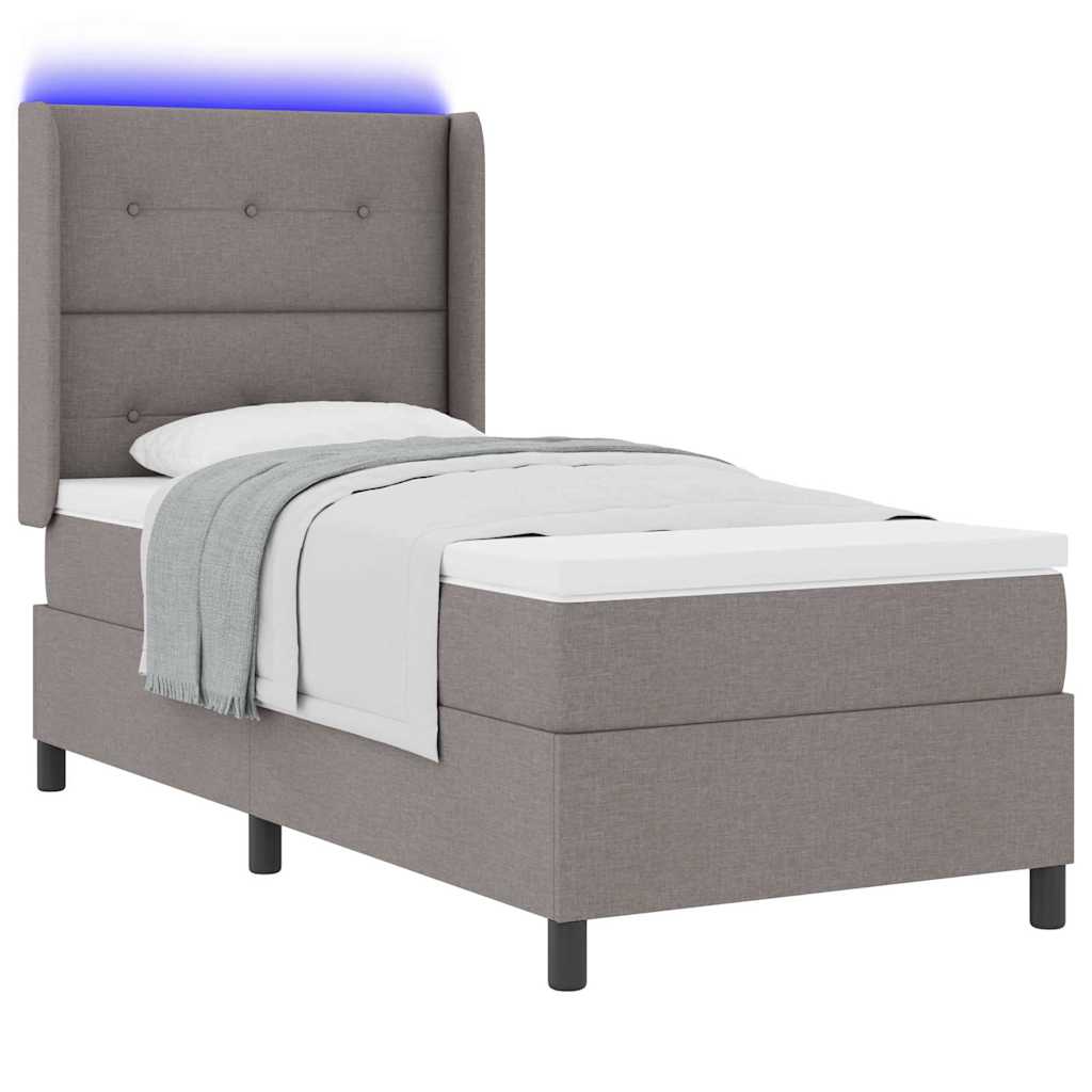 LED Box Spring Krevet Sivo-smeđa 90 x 200 cm tkanina