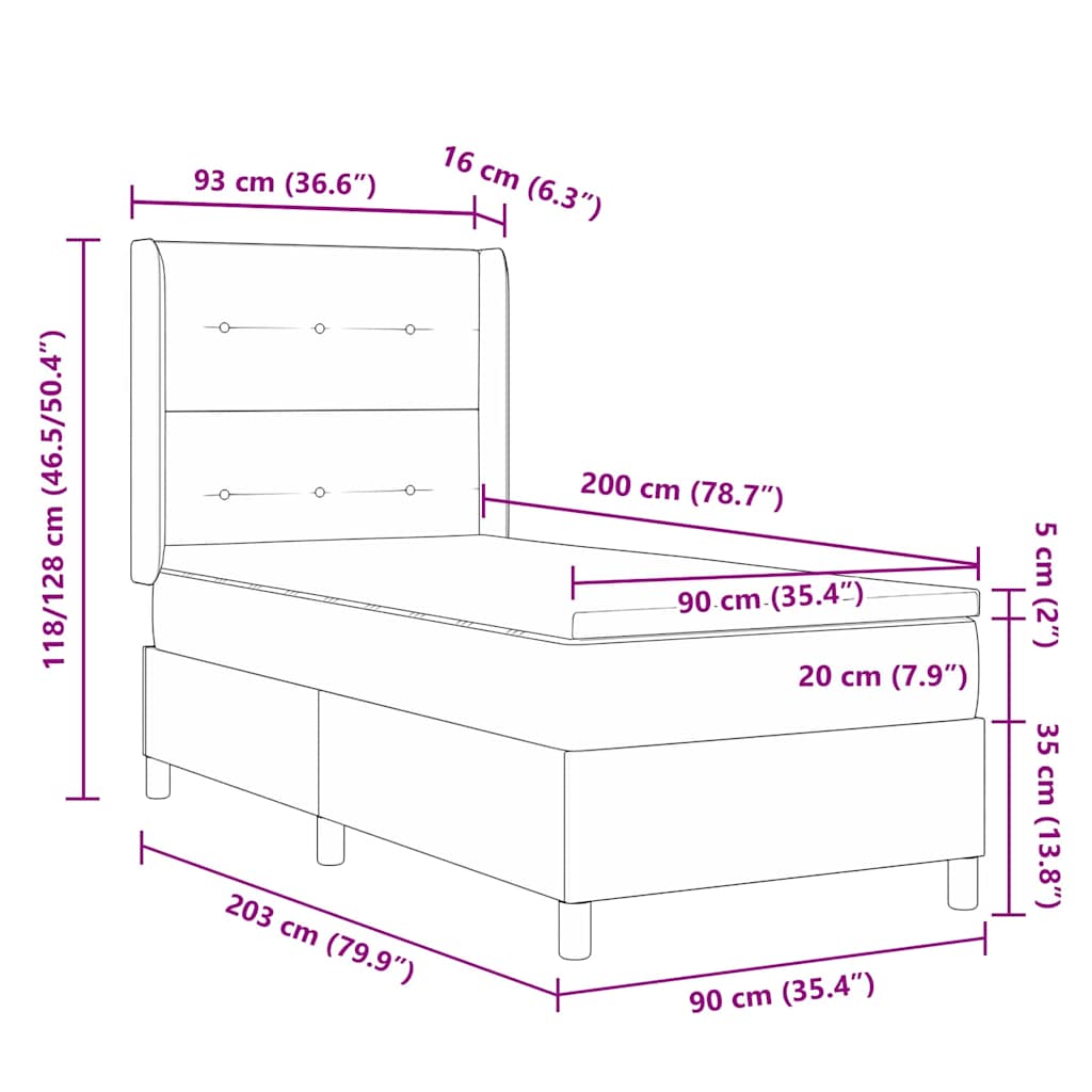LED Box Spring Krevet Sivo-smeđa 90 x 200 cm tkanina
