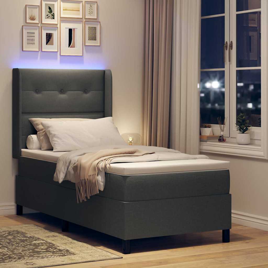 LED Box Spring Krevet Tamno siva 100 x 200 cm tkanina