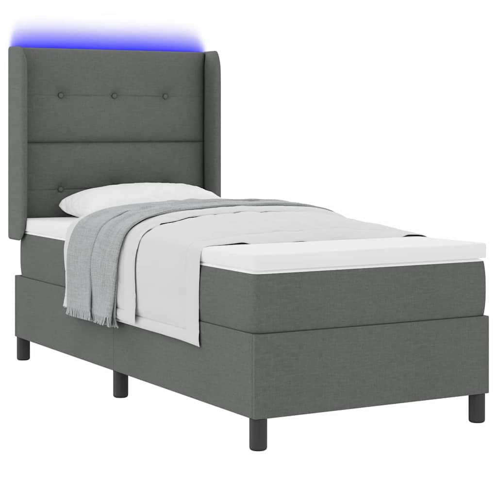 LED Box Spring Krevet Tamno siva 100 x 200 cm tkanina
