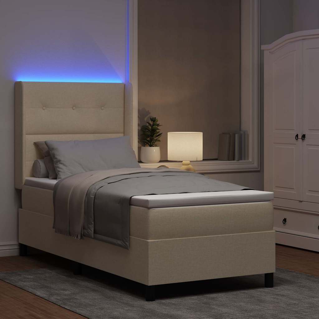 LED Box Spring Krevet s jastukom Krema 100 x 200 cm tkanina