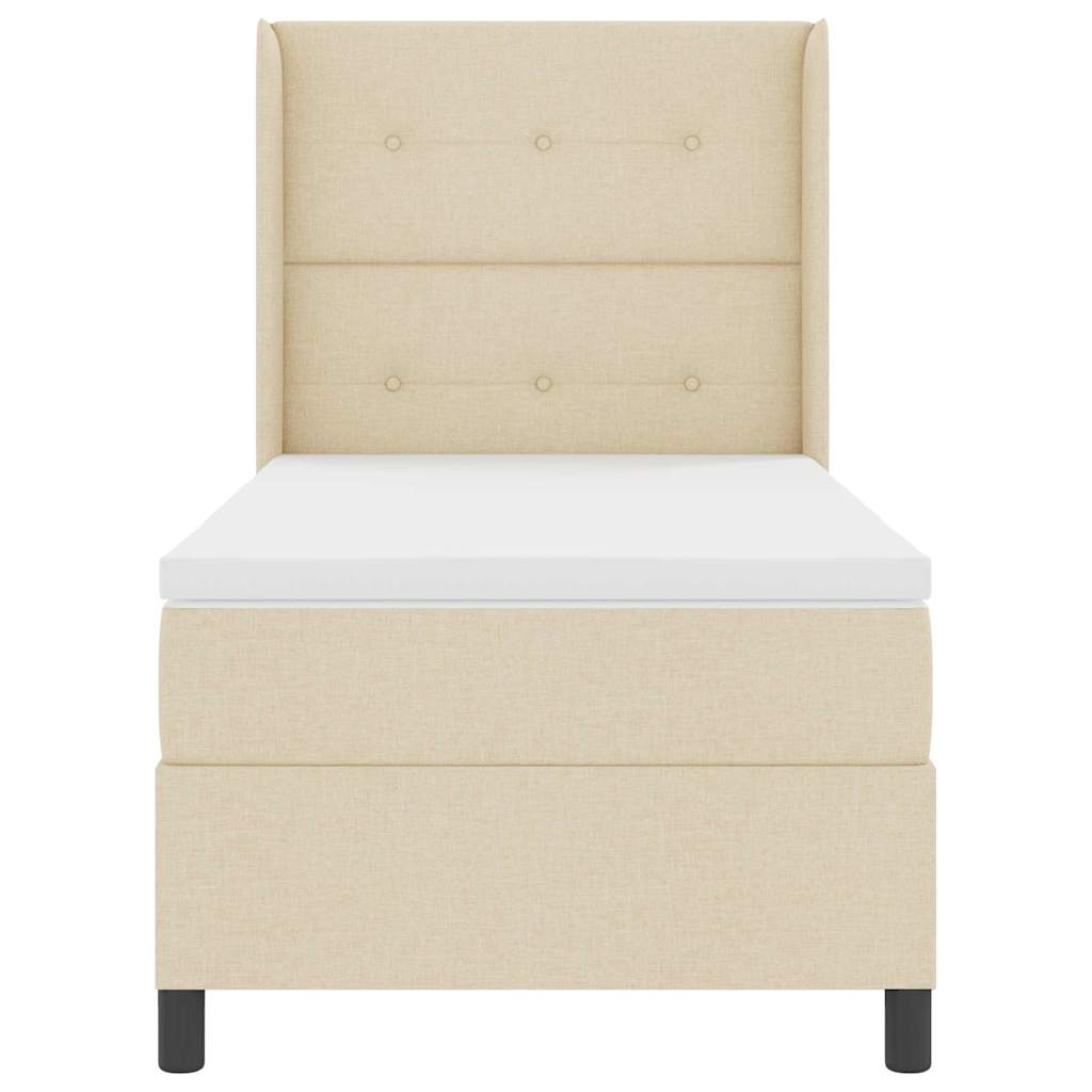 LED Box Spring Krevet s madracem Krema 100 x 200 cm tkanina