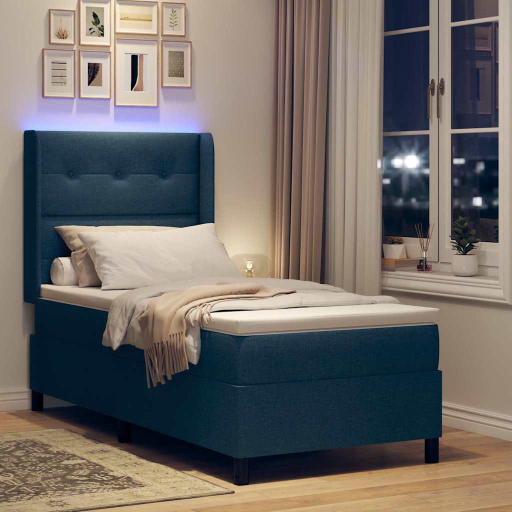 LED Box Spring Krevet s uzglavljem Plava 100 x 200 cm tkanina