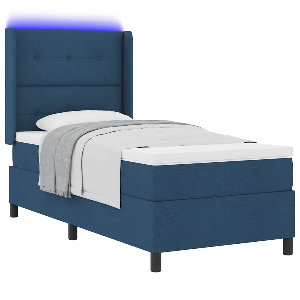 LED Box Spring Krevet s uzglavljem Plava 100 x 200 cm tkanina