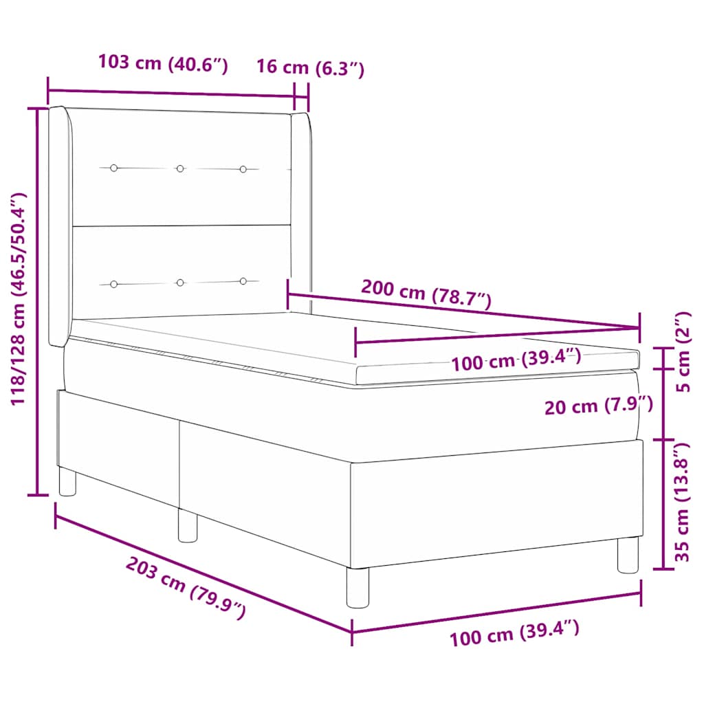LED Box Spring Krevet s uzglavljem Plava 100 x 200 cm tkanina