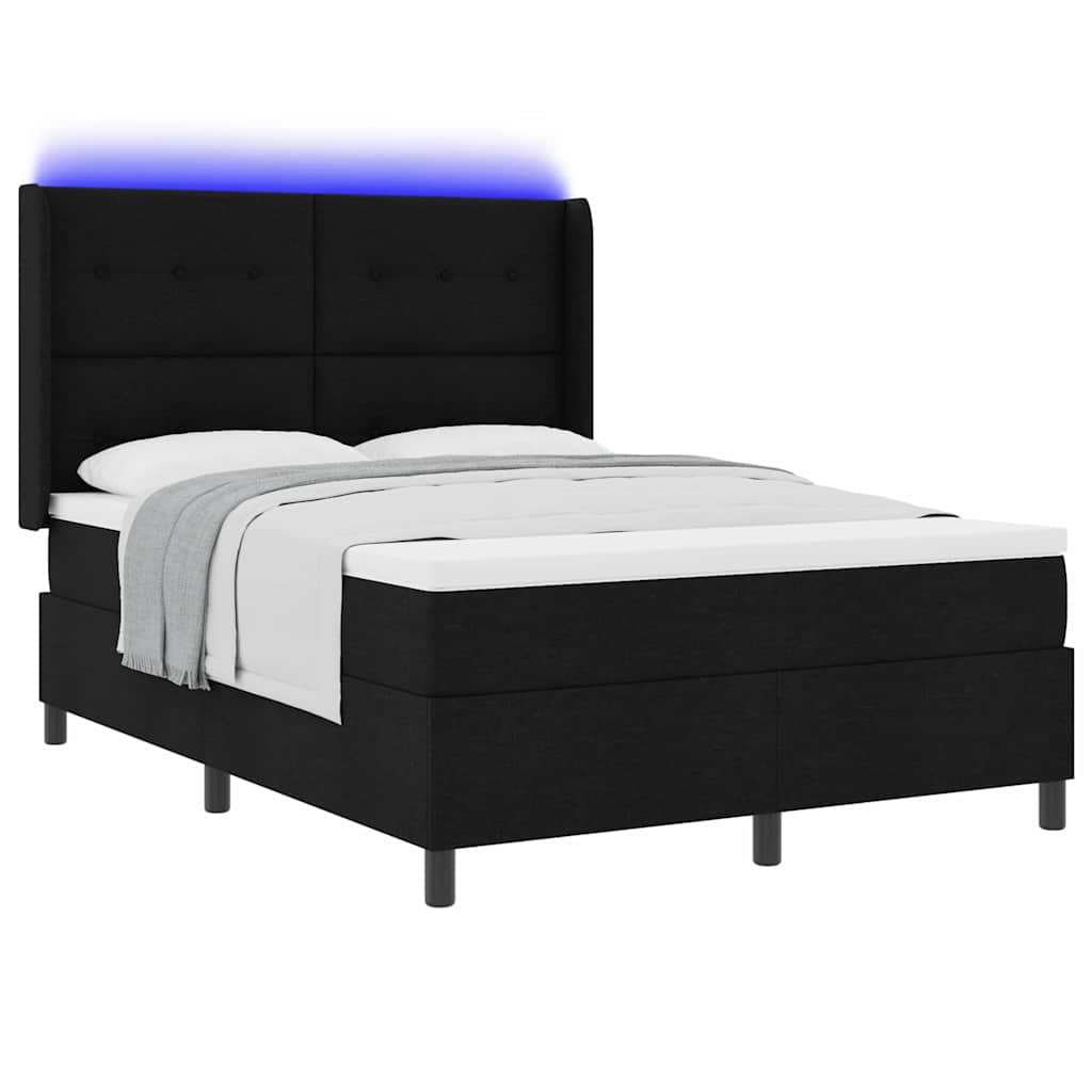 LED Box Spring Krevet s madracem Crna 140 x 190 cm tkanina