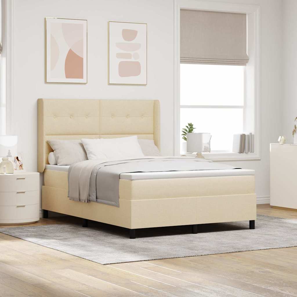 LED Box Spring Krevet s madracem Krema 140 x 190 cm tkanina