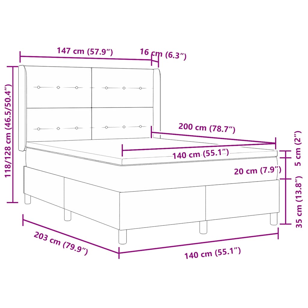 LED Box Spring Krevet Tamno siva 140 x 200 cm tkanina