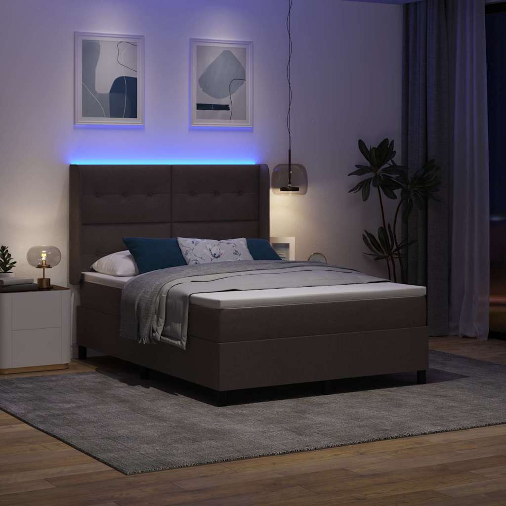 LED Box Spring Krevet Tamno smeđa 140 x 200 cm tkanina