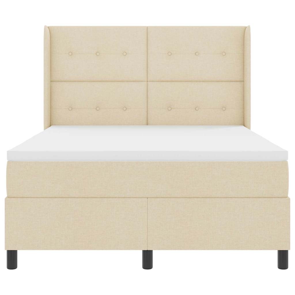 LED Box Spring Krevet s madracem Krema 140 x 200 cm tkanina