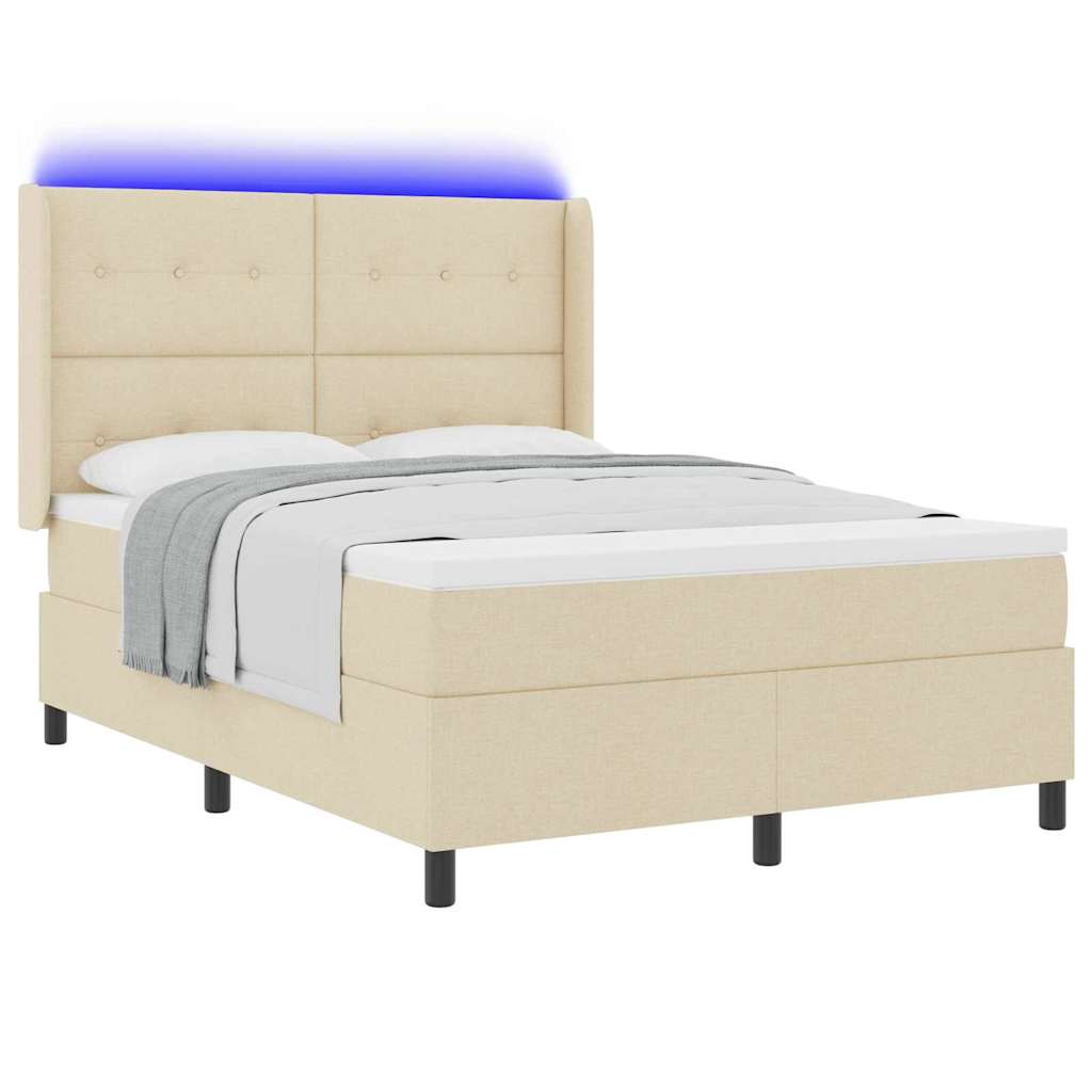 LED Box Spring Krevet s madracem Krema 140 x 200 cm tkanina