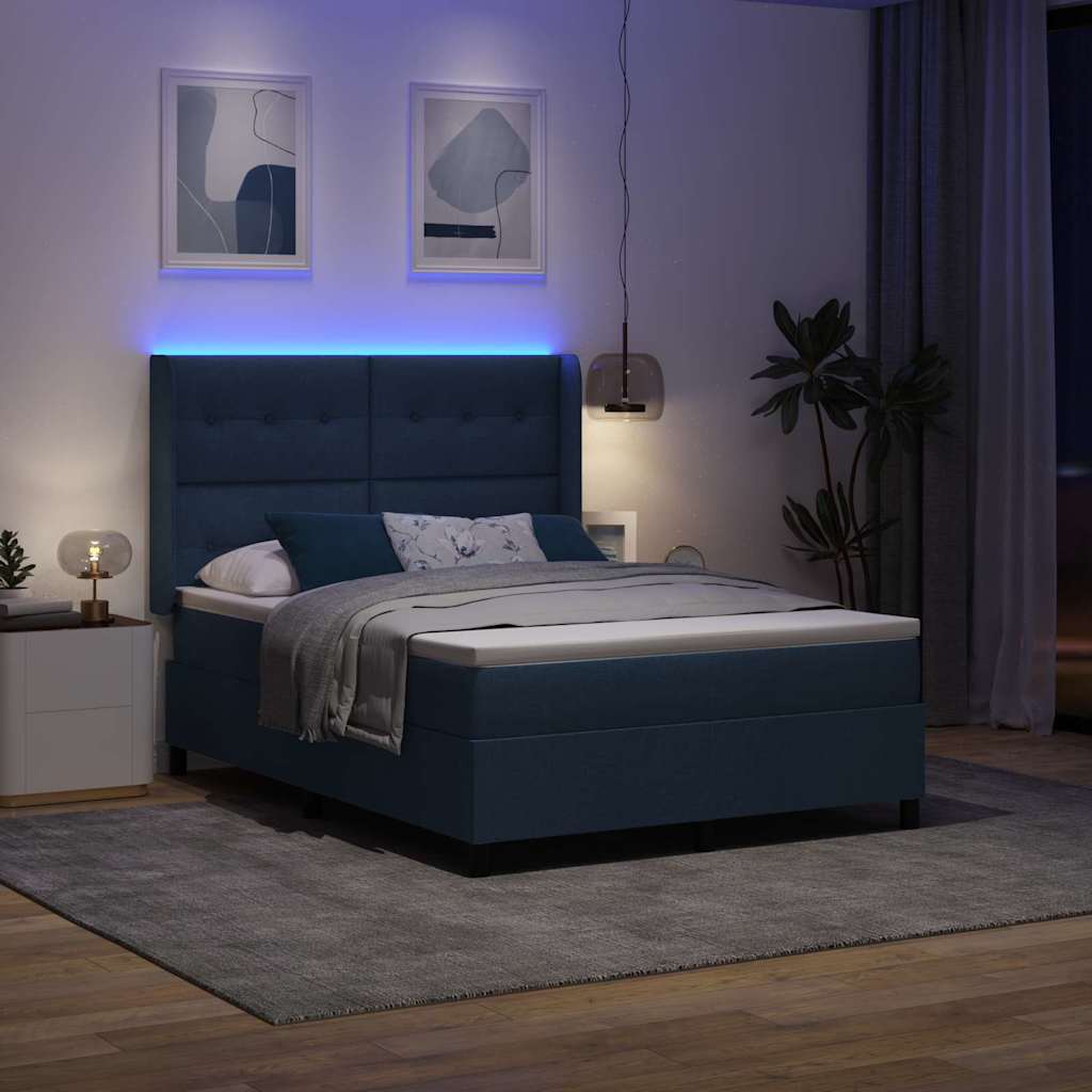 LED Box Spring Krevet s uzglavljem Plava 140 x 200 cm tkanina