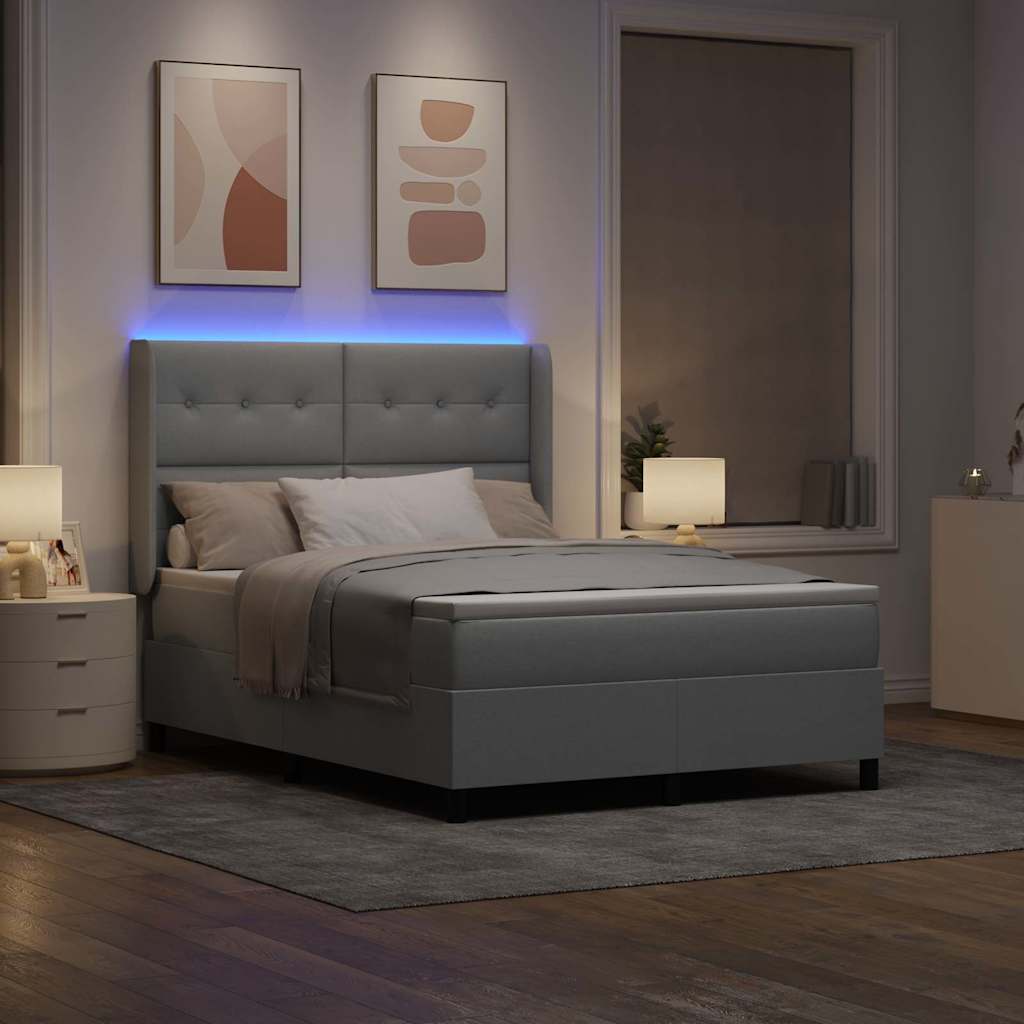 LED Box Spring Krevet Svijetlo siva 160 x 200 cm tkanina