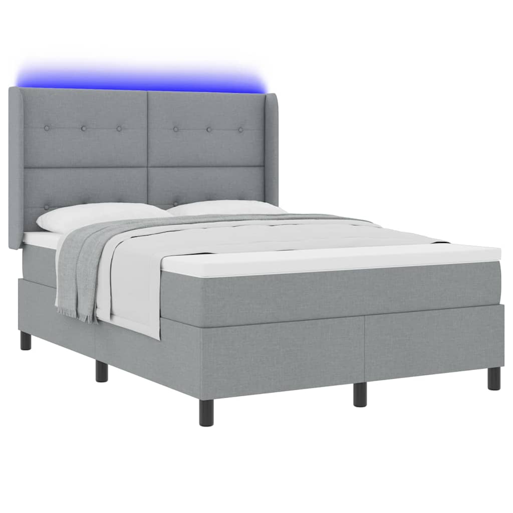 LED Box Spring Krevet Svijetlo siva 160 x 200 cm tkanina