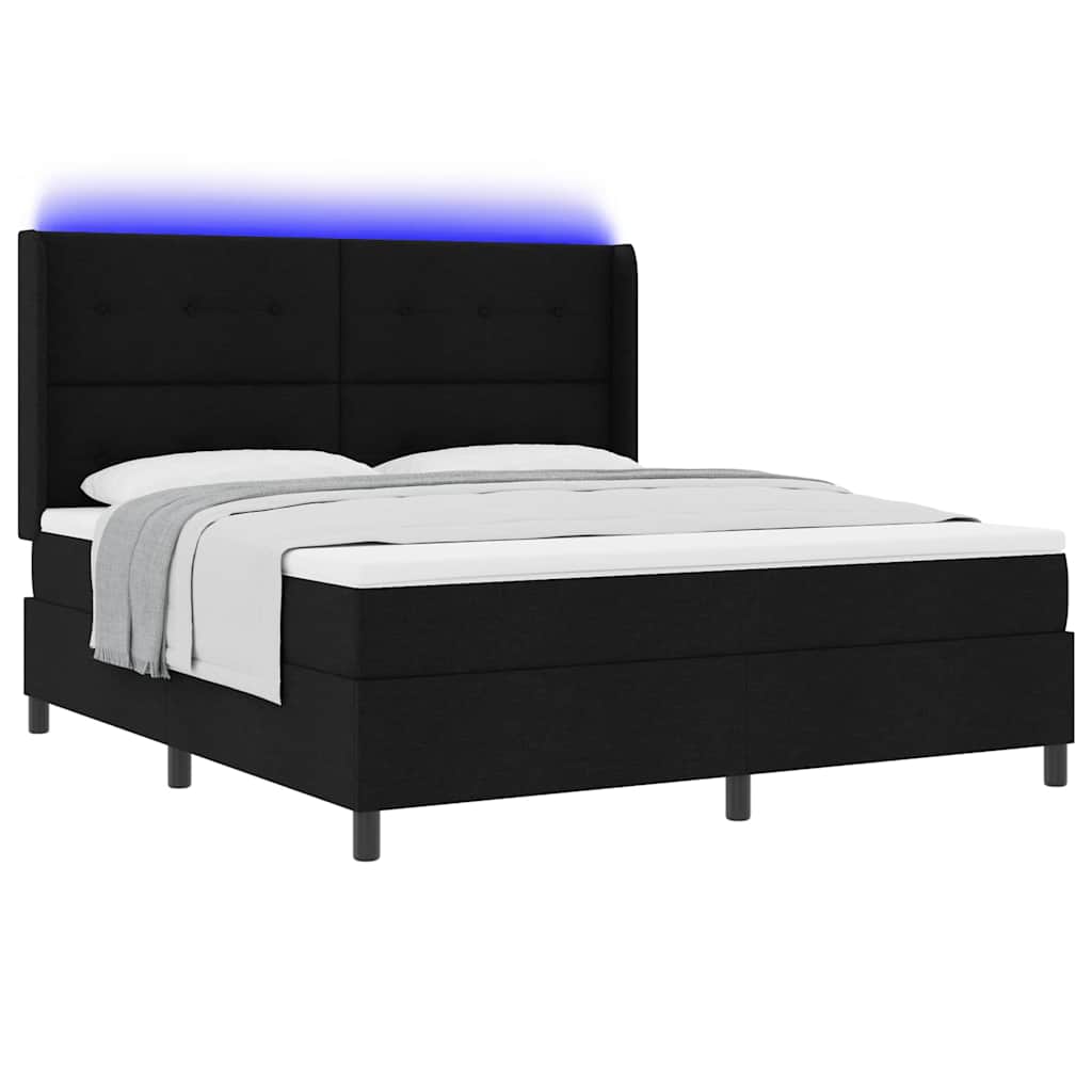 LED Box Spring Krevet s madracem Crna 180 x 200 cm tkanina