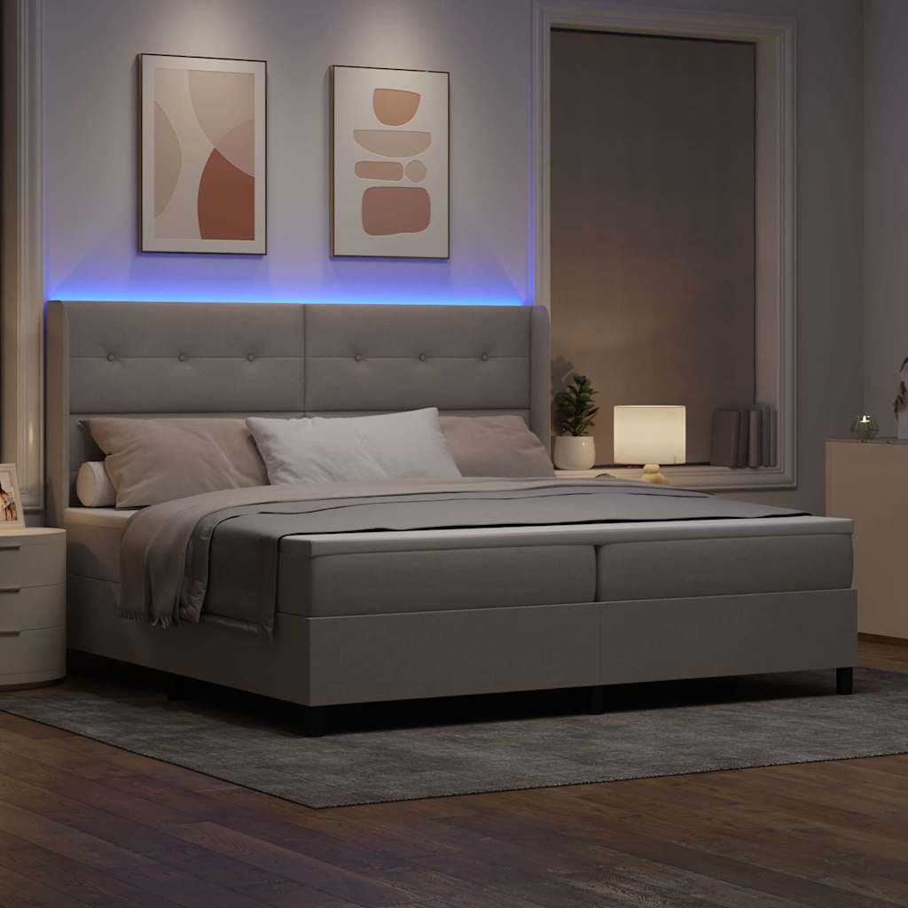 LED Box Spring Krevet Sivo-smeđa 200 x 200 cm tkanina