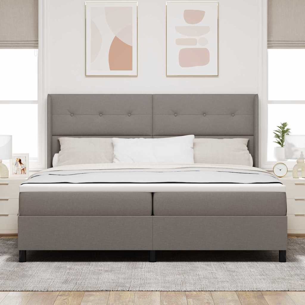 LED Box Spring Krevet Sivo-smeđa 200 x 200 cm tkanina