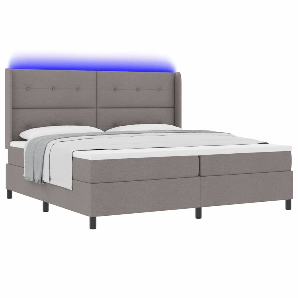 LED Box Spring Krevet Sivo-smeđa 200 x 200 cm tkanina
