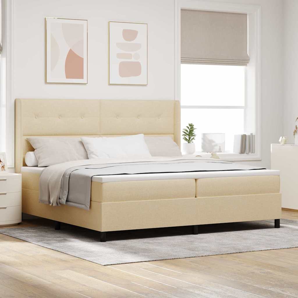 LED Box Spring Krevet s madracem Krema 200 x 200 cm tkanina