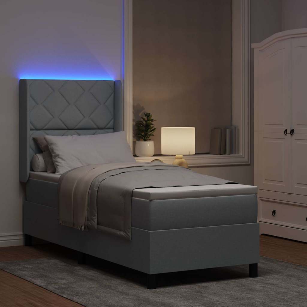 LED Box Spring Krevet Svijetlo siva 80 x 200 cm tkanina