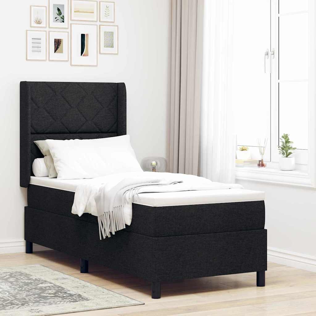 LED Box Spring Krevet s madracem Crna 80 x 200 cm tkanina