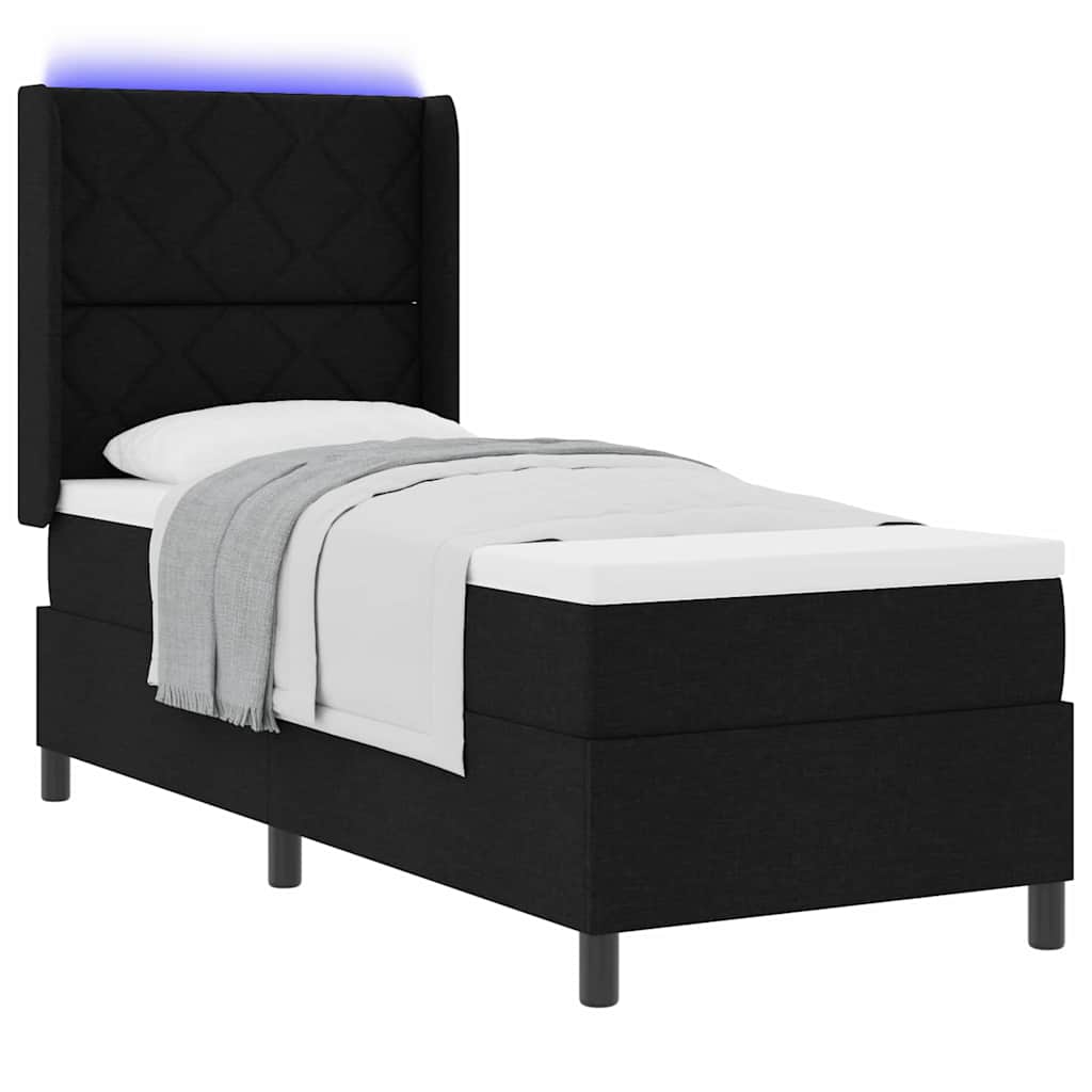 LED Box Spring Krevet s madracem Crna 80 x 200 cm tkanina