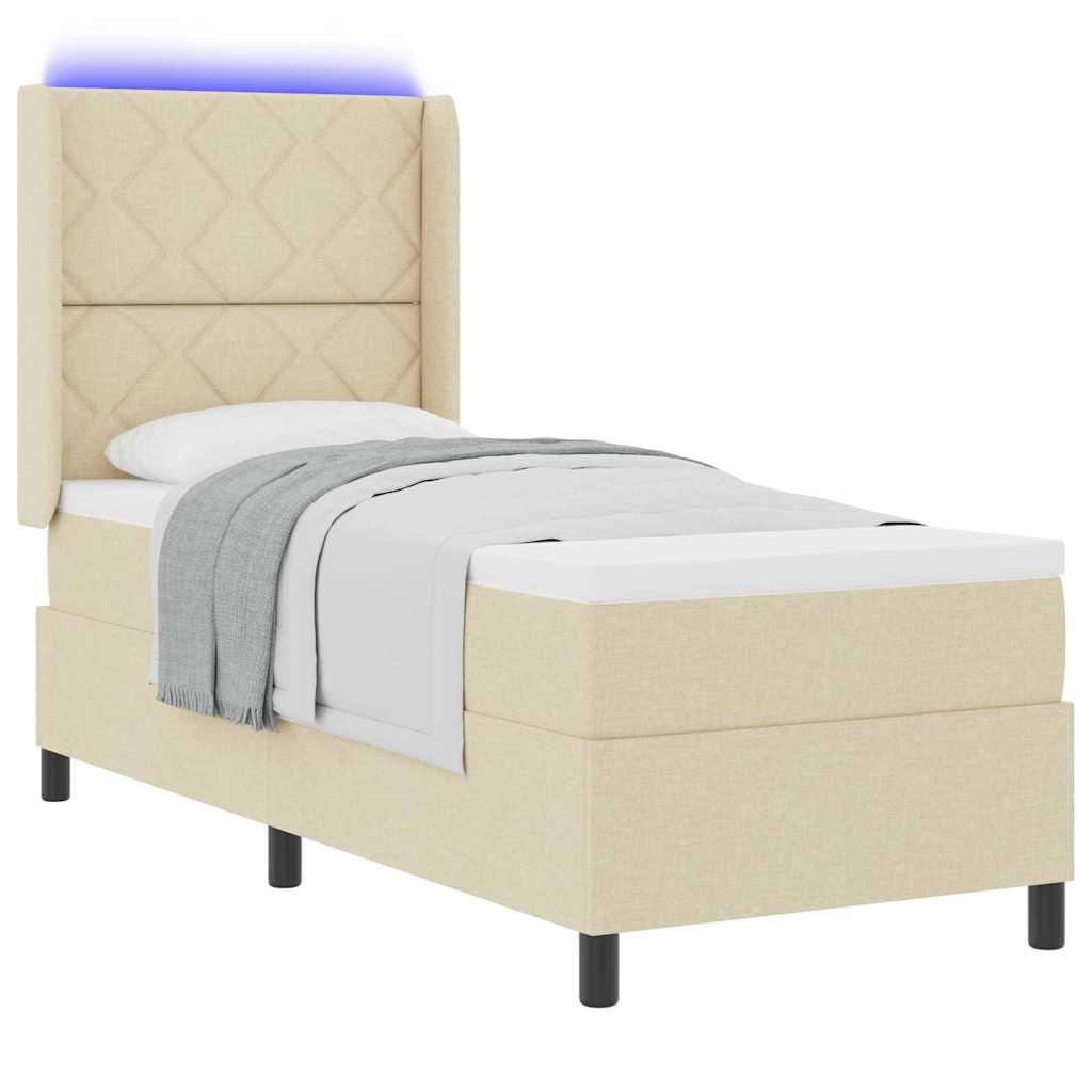 LED Box Spring Krevet s uzglavljem Krema 80 x 200 cm tkanina