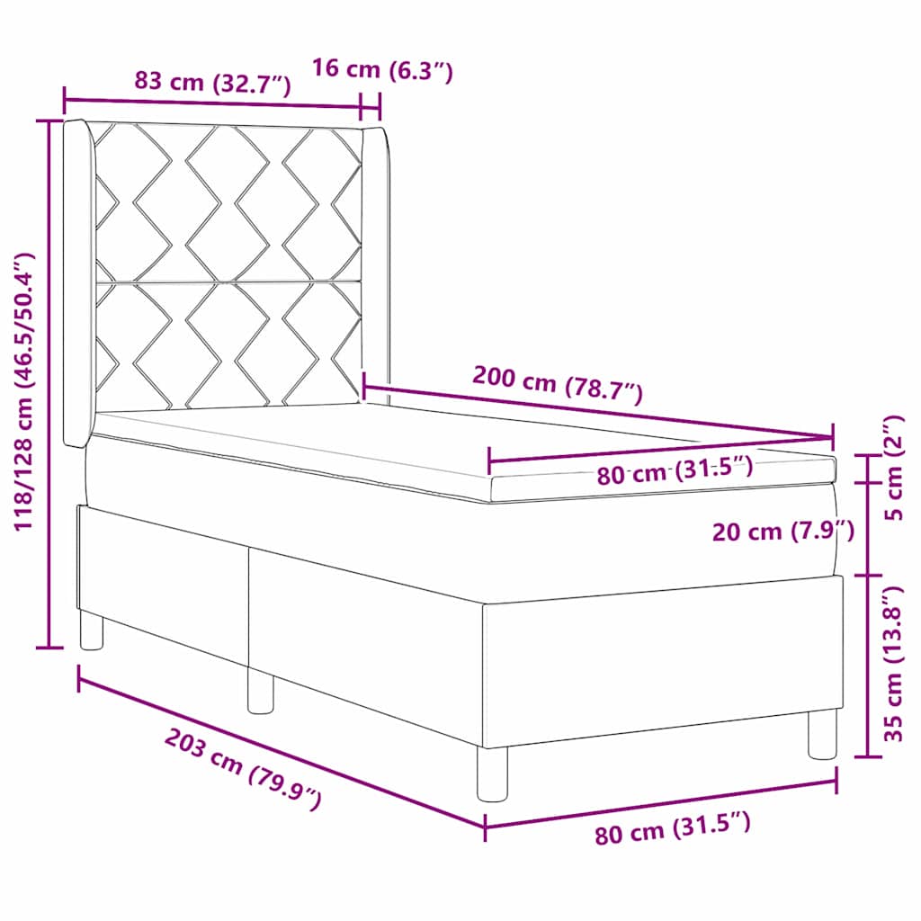 LED Box Spring Krevet s uzglavljem Krema 80 x 200 cm tkanina