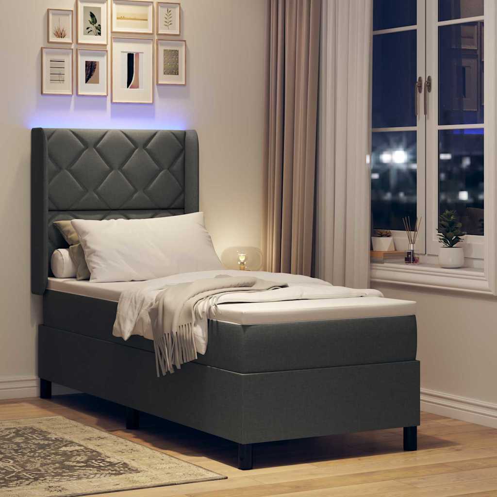 LED Box Spring Krevet Tamno siva 90 x 190 cm tkanina