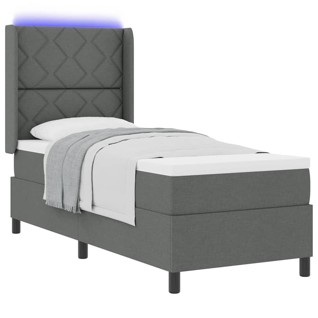 LED Box Spring Krevet Tamno siva 90 x 190 cm tkanina