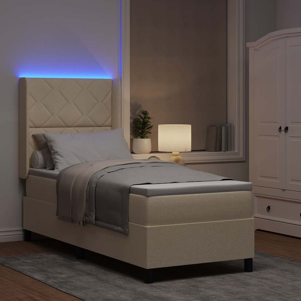 LED Box Spring Krevet s uzglavljem Krema 90 x 190 cm tkanina