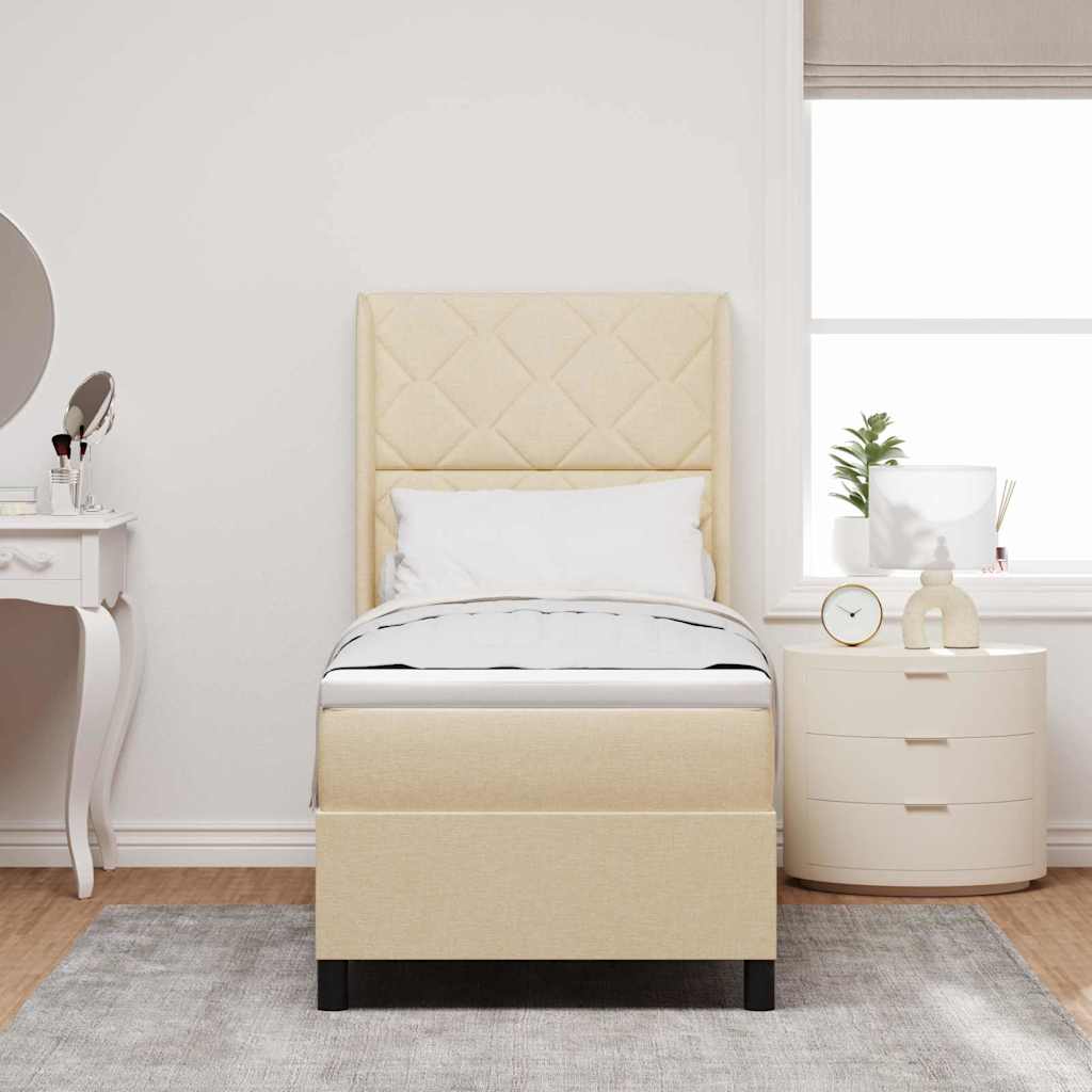 LED Box Spring Krevet s uzglavljem Krema 90 x 190 cm tkanina