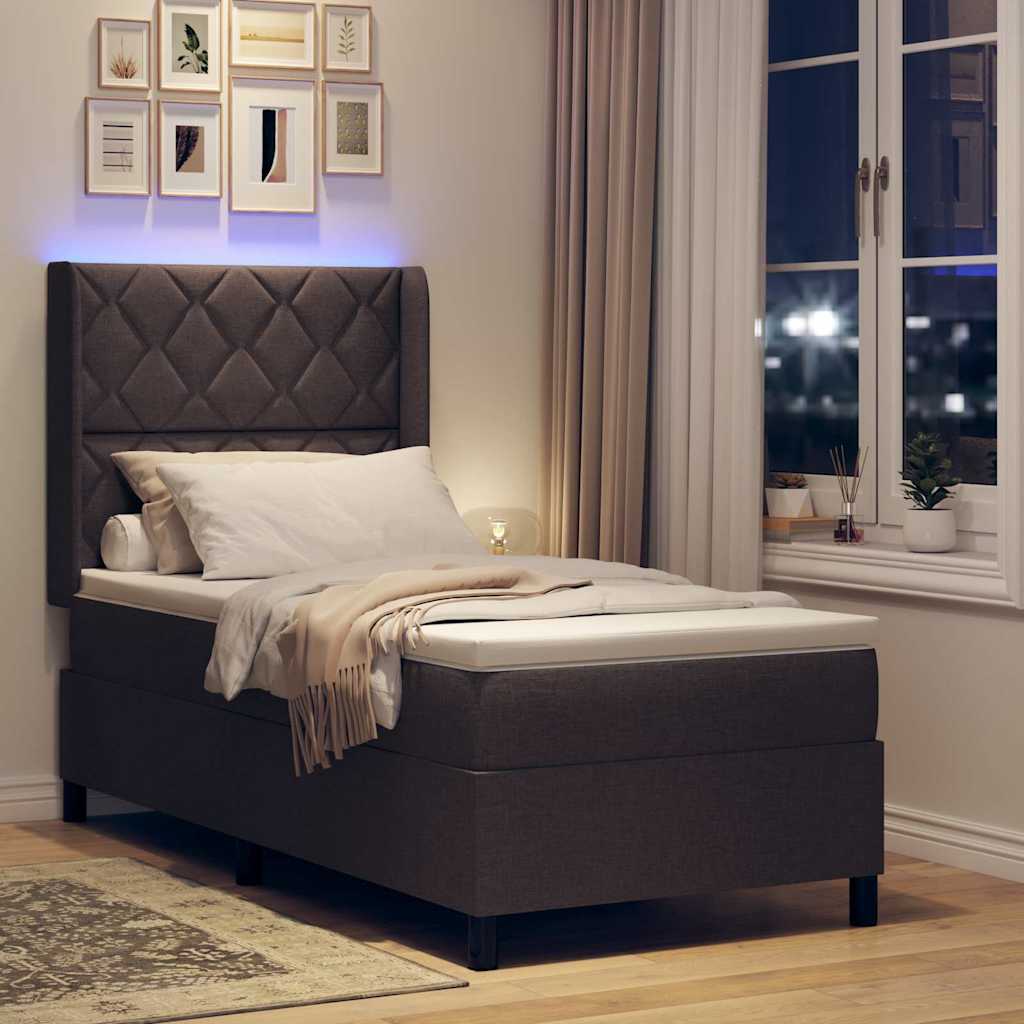 LED Box Spring Krevet Tamno smeđa 100 x 200 cm tkanina