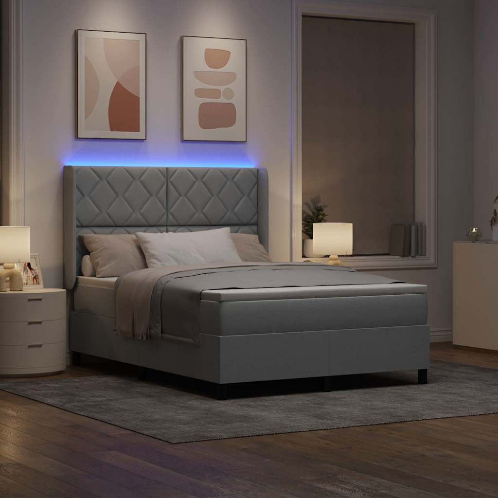 LED Box Spring Krevet Svijetlo siva 140 x 200 cm tkanina