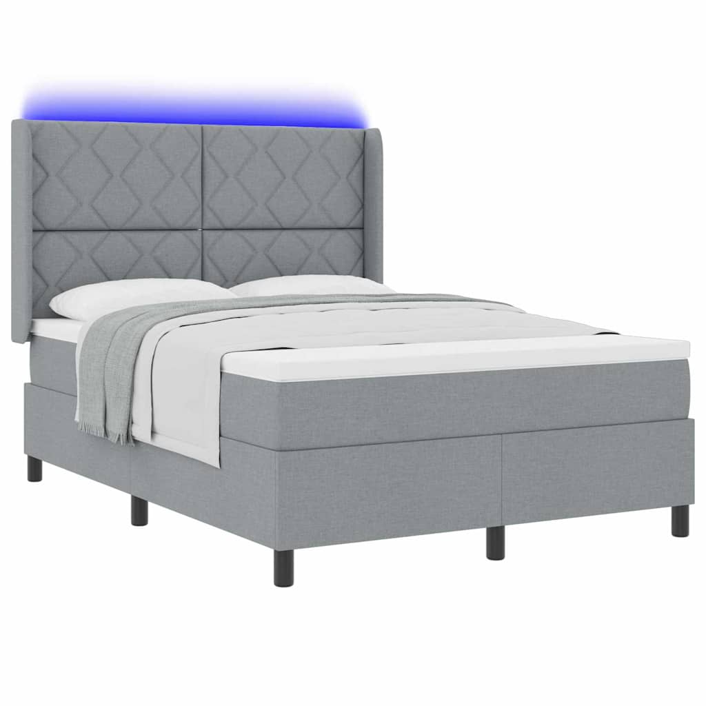 LED Box Spring Krevet Svijetlo siva 140 x 200 cm tkanina