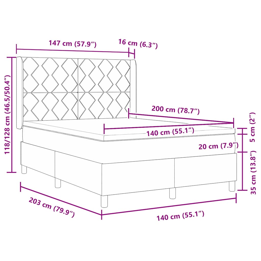 LED Box Spring Krevet Svijetlo siva 140 x 200 cm tkanina